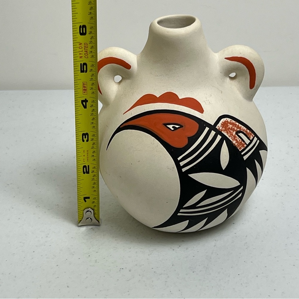 VTG Native American Jemez Pueblo Pottery Canteen Signed L. Toya Hand Painted - Picture 10 of 10